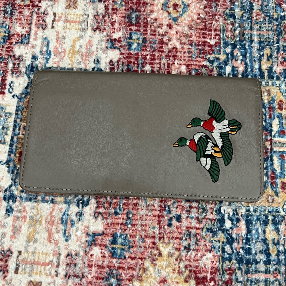 🦆 Gray Wallet with Embroidered Mallard Ducks